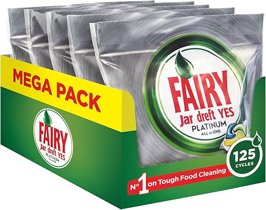 Fairy Platinum All-In-One Dishwasher Tablets Bulk, Lemon, 125 Tablets (25 x 5)