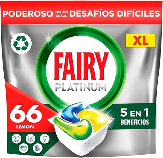Fairy Platinum Complete 66 Dishwasher Tablets, Lemon, For Tough Challenges, Even Removes Dried-On Grease