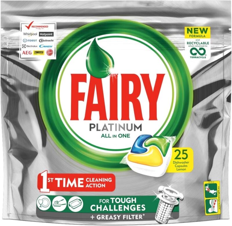 Fairy Platinum Dishwasher Detergent, Lemon, 25 Tablets