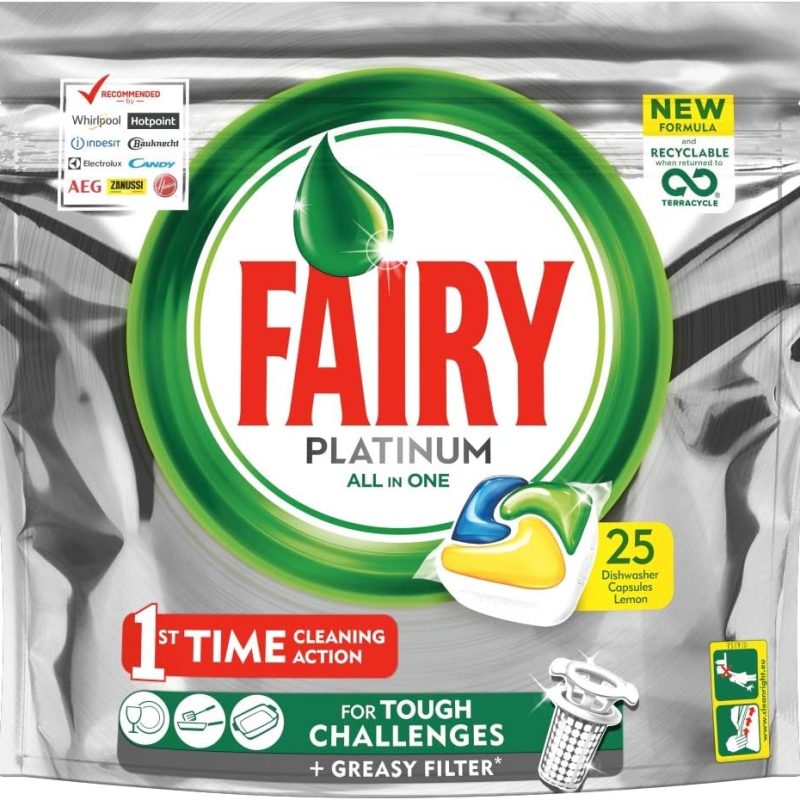 Fairy Platinum Dishwasher Detergent, Lemon, 25 Tablets