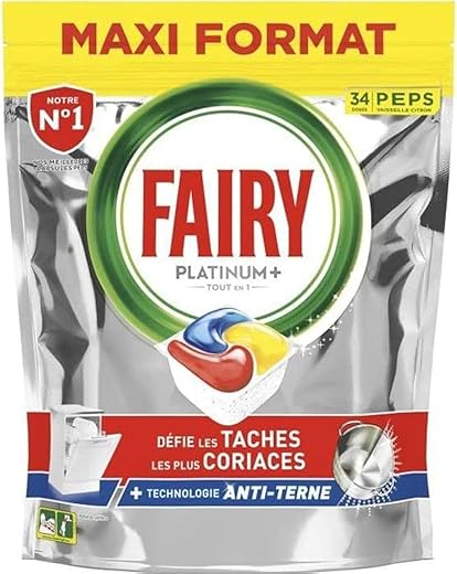 Fairy Platinum Dishwasher Tablets All-In-One 100 Capsules Lemon Dishwasher Tablets in Economy Pack