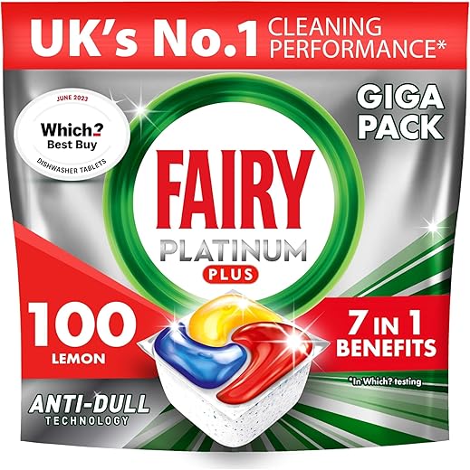 Fairy Platinum Plus All-In-One Dishwasher Tablets Bulk, Lemon, 100 Tablets (20 x 5)