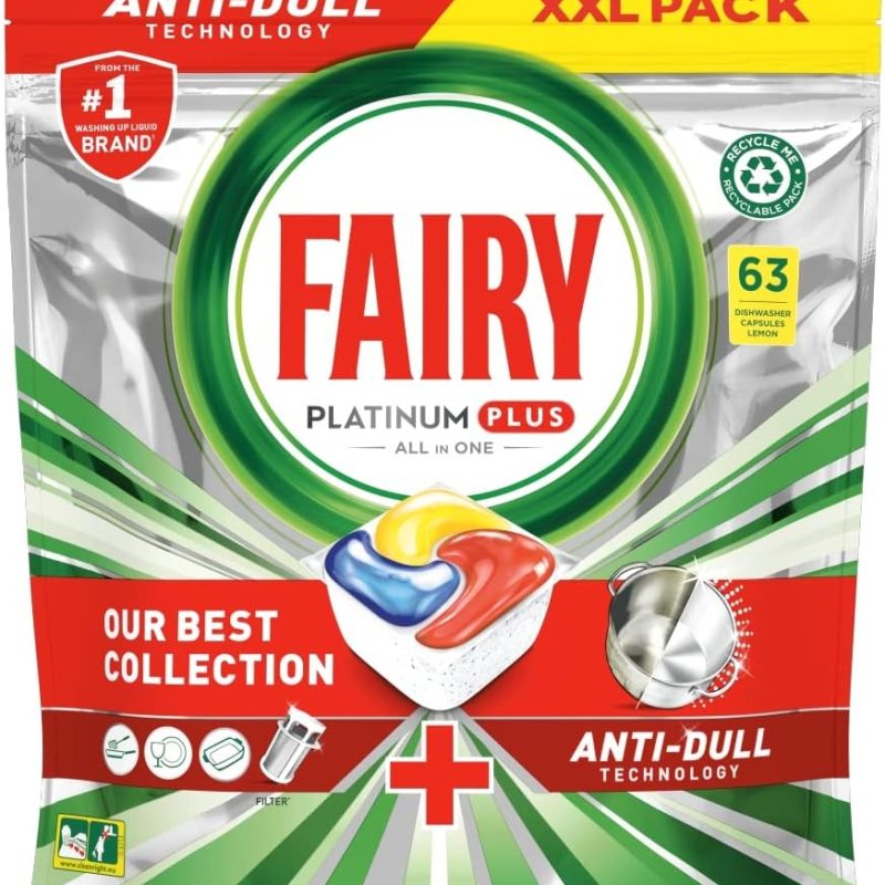 Fairy Platinum Plus All In One Dishwasher Tablets Lemon, 63 Tablets