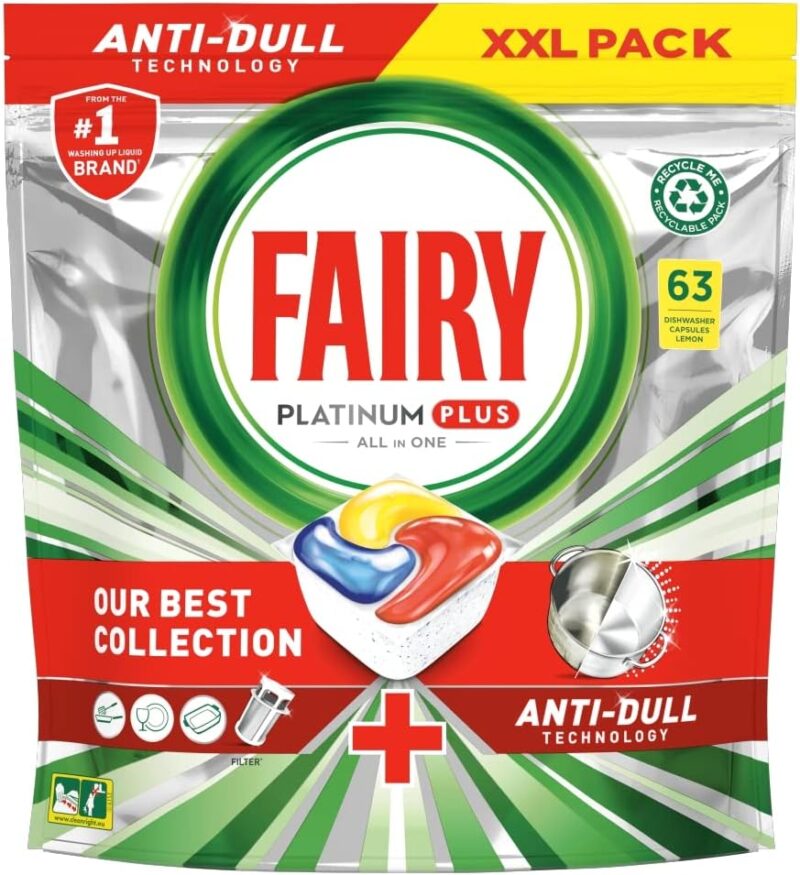 Fairy Platinum Plus All In One Dishwasher Tablets Lemon, 63 Tablets