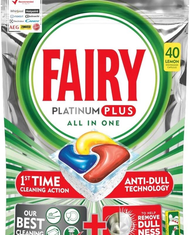 Fairy Platinum Plus Dishwasher Tablets, Lemon, 40 Tablets