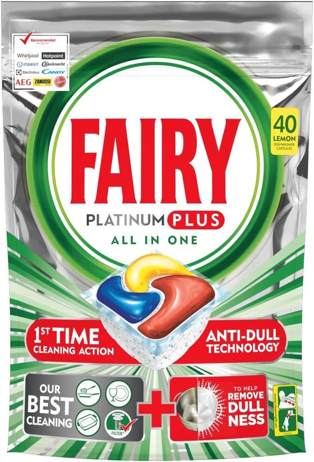 Fairy Platinum Plus Dishwasher Tablets, Lemon, 40 Tablets