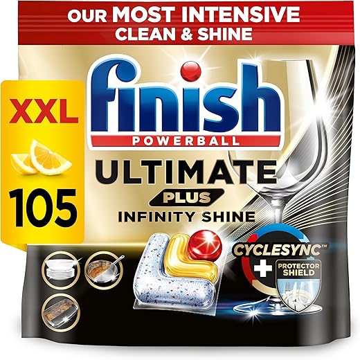 Finish Ultimate Plus Infinity Shine Dishwasher Tablets bulk | Scent : Lemon | Size: 105 Dishwasher Tabs |For Unbeatable* Clean and Diamond Shine