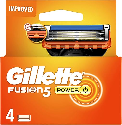 Gillette Fusion5 Power Razor Blades Men, Pack of 4 Razor Blade Refills with Precision Trimmer, 5 Anti-Friction Blades, Suitable for Mailbox