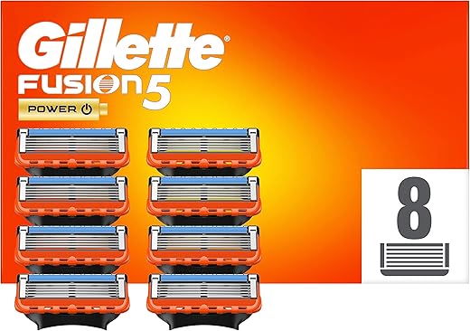 Gillette Fusion5 Power Razor Blades Men, Pack of 8 Razor Blade Refills with Precision Trimmer, 5 Anti-Friction Blades, Suitable for Mailbox