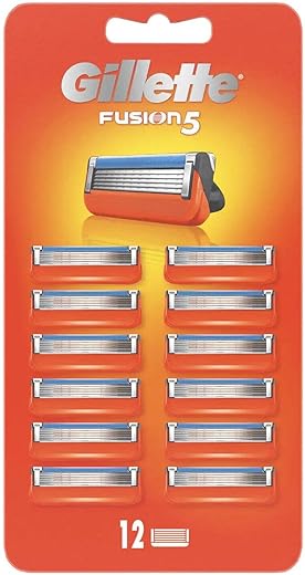 Gillette Fusion5 Razor Blades Men, Pack of 12 Razor Blade Refills with Precision Trimmer, 5 Anti-Friction Blades, Suitable for Mailbox