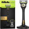 Gillette Labs Men's Razor + 1 Razor Blade Refill, with Exfoliating Bar, Includes Premium Magnetic Stand, Black & Gold Edition