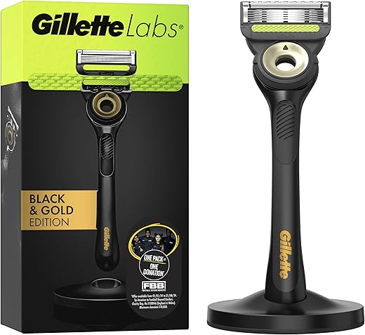Gillette Labs Men's Razor + 1 Razor Blade Refill, with Exfoliating Bar, Includes Premium Magnetic Stand, Black & Gold Edition