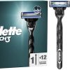 Gillette Mach3 Men's Razor + 12 Razor Blade Refills, 3 Blades for a Smooth Shave, Fits All Mach3 Handles