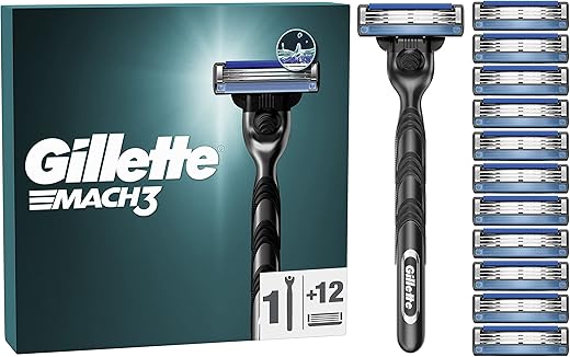 Gillette Mach3 Men's Razor + 12 Razor Blade Refills, 3 Blades for a Smooth Shave, Fits All Mach3 Handles