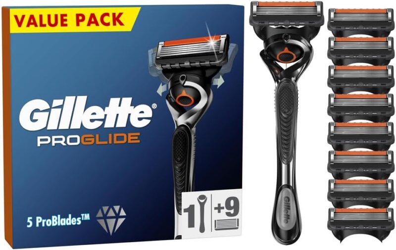 Gillette ProGlide Men's Razor with Flexball Technology + 9 Razor Blade Refills with Precision Trimmer, 5 Anti-Friction Blades