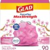 Glad Trash Bags, ForceFlex MaxStrength Tall Kitchen Garbage Bags, 13 Gal Kitchen Trash Bags, Cherry Blossom with Febreeze Freshness, Pink Trash Bags, 90 Ct, Pack May Vary