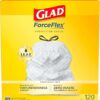 Glad Trash Bags, ForceFlex Tall Kitchen Drawstring Garbage Bags, 13 Gallon, Unscented, 120 Count.