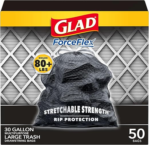 Glad Trash Bags, ForceFlexPlus Drawstring Large Garbage Bags - 30 Gallon, 50 Ct (Package May Vary)