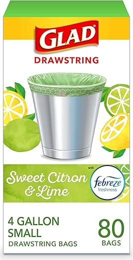 Glad Trash Bags, OdorShield Small Drawstring Garbage Bags - Febreze Sweet Citron & Lime - 4 Gallon - 80 Count