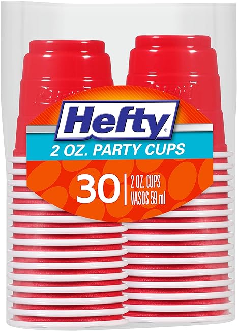 Hefty Disposable Mini Plastic Cups, Red, 2 Ounce, 30 Count (Pack of 10), 300 Total