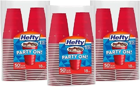 Hefty Disposable Plastic Cups, Red, 9 Ounce, 50 Count (Pack of 12), 600 Total