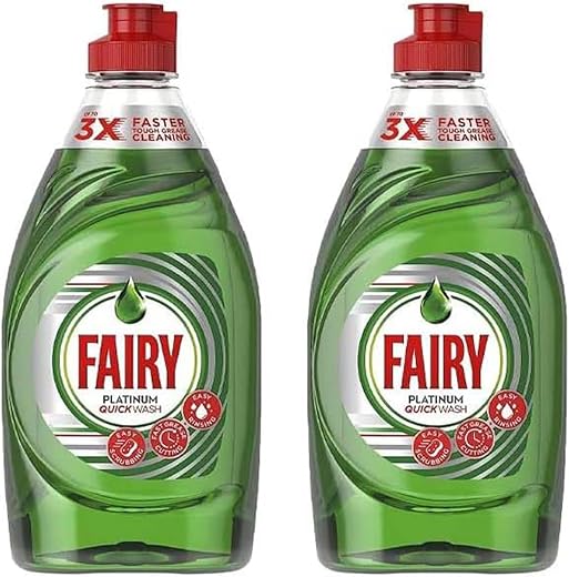 Housold 820ml Fairy Platinum Quickwash Washing Up Liquid | 3x Faster Tough Grease Cleaner, Fast Acting Solution, Suitable for a Wide Range of Dishes and Cookwares (Pack of 2)