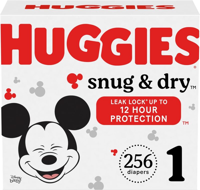 Huggies Size 1 Diapers, Snug & Dry Newborn Diapers, Size 1 (8-14 lbs), 256 Ct