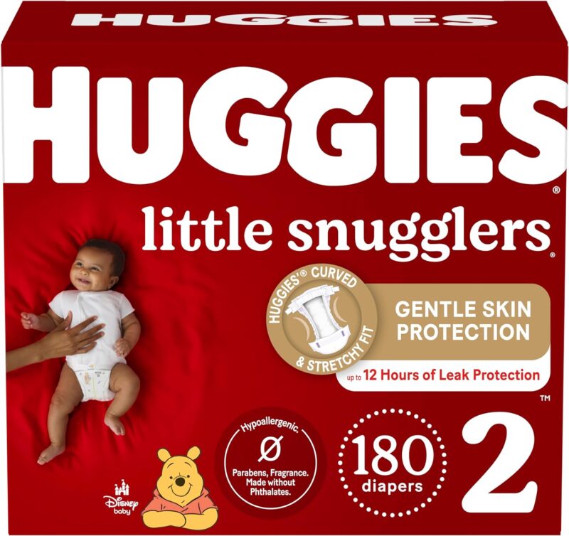 Huggies Size 2 Diapers, Little Snugglers Baby Diapers, Size 2 (12-18 lbs), 180 Ct