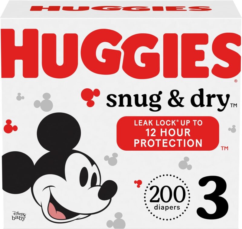 Huggies Size 3 Diapers, Snug & Dry Baby Diapers, Size 3 (16-28 lbs), 200 Count