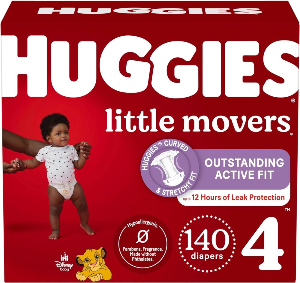 Huggies Size 4 Diapers, Little Movers Baby Diapers, Size 4 (22-37 lbs), 140 Ct