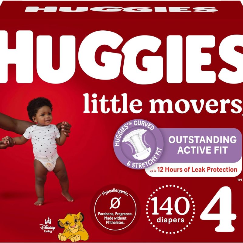 Huggies Size 4 Diapers, Little Movers Baby Diapers, Size 4 (22-37 lbs), 140 Ct