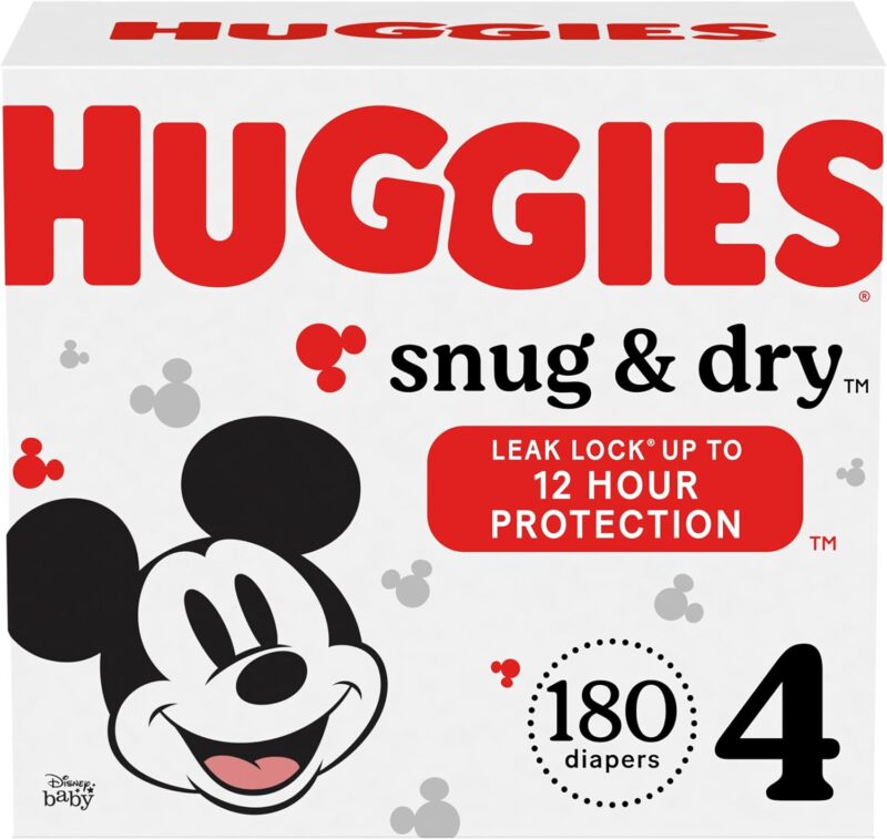 Huggies Size 4 Diapers, Snug & Dry Baby Diapers, Size 4 (22-37 lbs), 180 Count