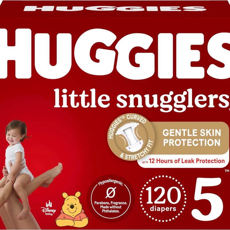 Huggies Size 5 Diapers, Little Snugglers Baby Diapers, Size 5 (27+ lbs), 120 Ct