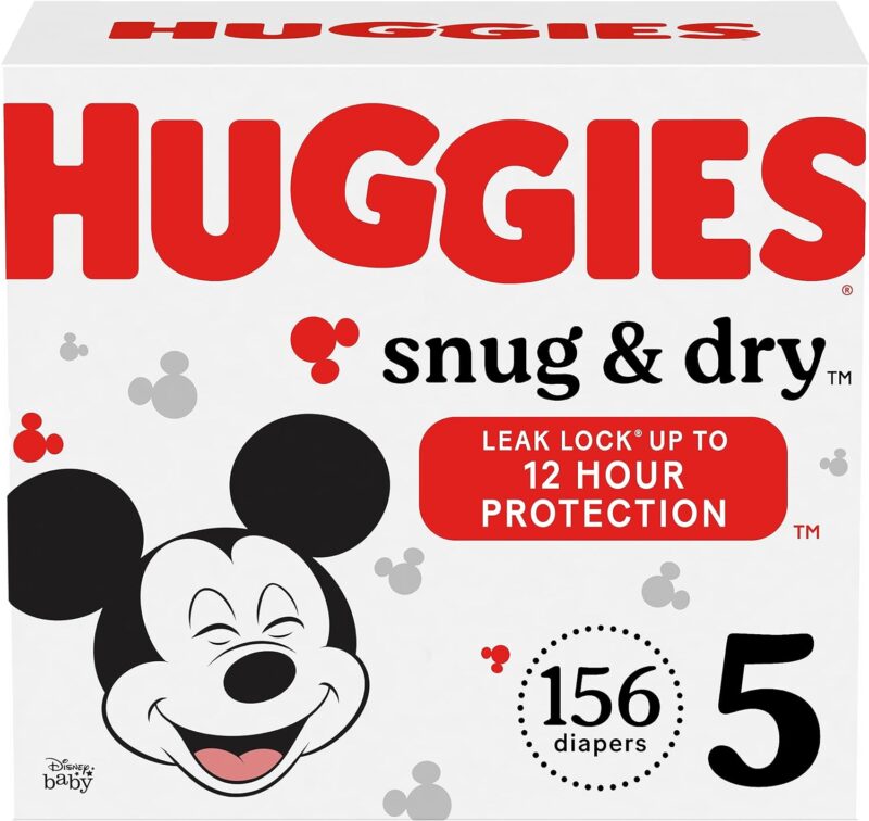 Huggies Size 5 Diapers, Snug & Dry Baby Diapers, Size 5 (27+ lbs), 156 Count