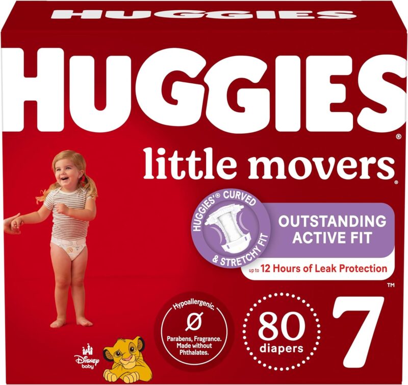 Huggies Size 7 Diapers, Little Movers Baby Diapers, Size 7 (41+ lbs), 80 Count