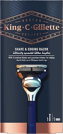 King C. Gillette Shave and Edging Razor for Men + 5 Premium Blades with Precision Trimmer, Gift Set Ideas for Him/Dad