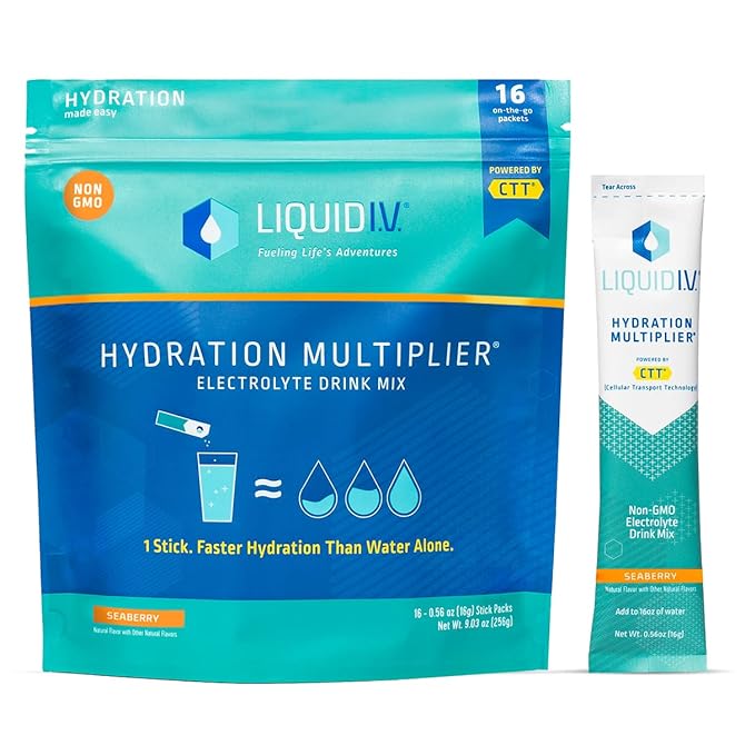 Liquid I.V. Hydration Multiplier – Seaberry – Hydration Powder Packets | Electrolyte Powder Drink Mix | Easy Open Single-Serving Sticks | Non-GMO | 1 Pack (16 Servings)