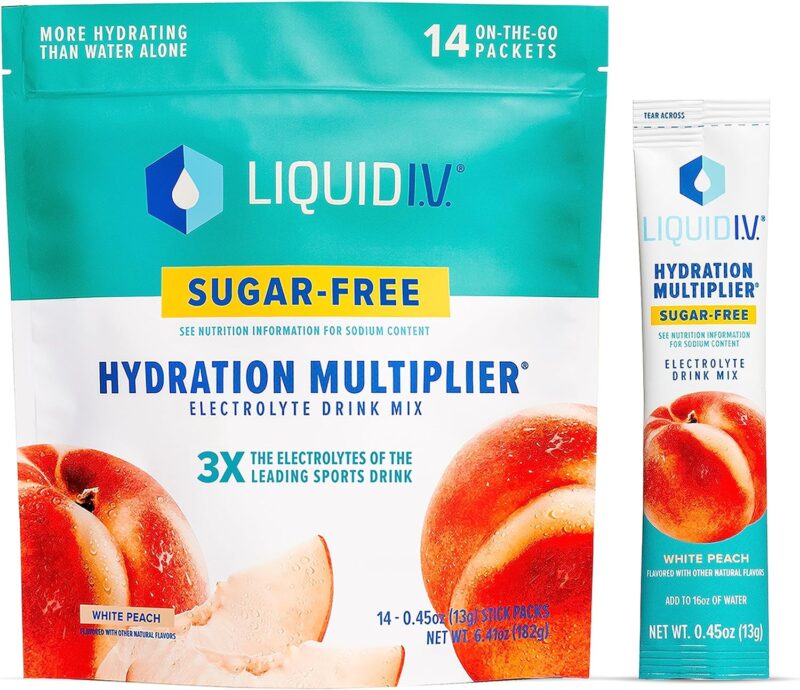 Liquid I.V. Sugar-Free Hydration Multiplier – White Peach – Hydration Powder Packets | Electrolyte Powder Drink Mix | Easy Open Single-Serving Sticks | Non-GMO | 1 Pack (14...