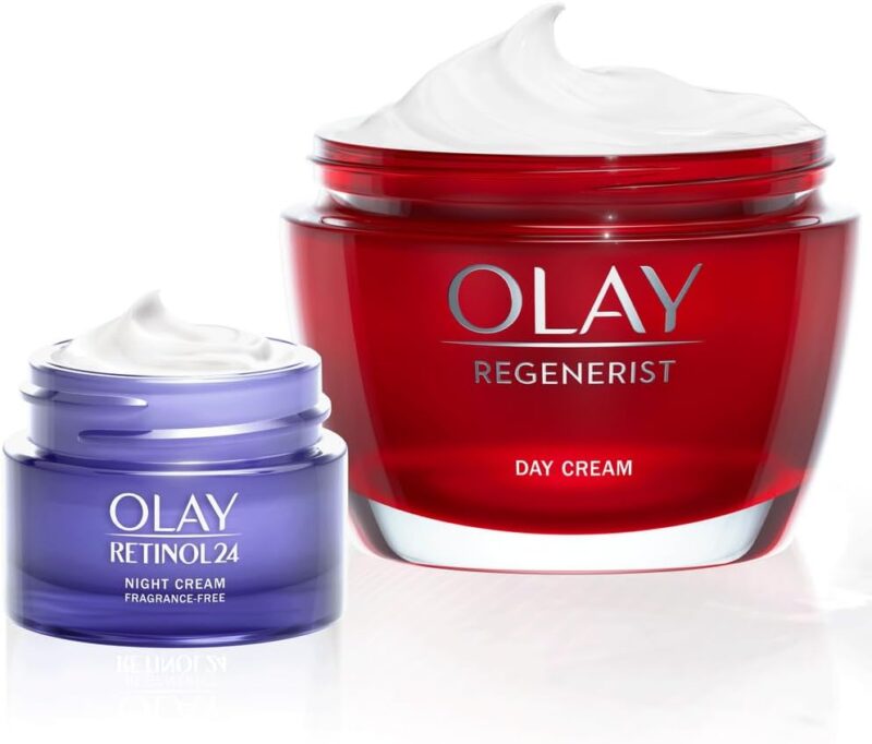 Olay Regenerist Moisturiser, Skin Care Sets & Kits, Day Face Cream with Niacinamide & Glycerin, 50ml, Includes Retinol Travel Size Night Moisturiser, 15ml, Gifts for Women