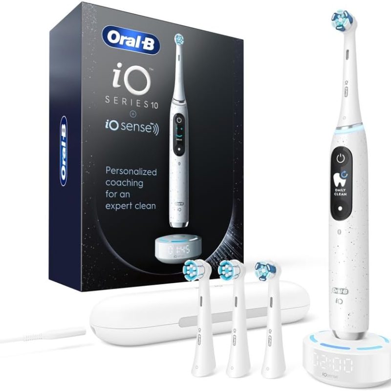 Oral-B iO 10 Electric Toothbrush with Pressure Sensor, 4 Brush Heads, Travel Case - 7 Modes, 2 Min Timer