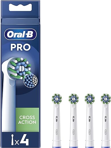 Oral-B Pro Cross Action Electric Toothbrush Head, X-Shape And Angled Bristles for Deeper Plaque Removal, Pack of 4 Toothbrush Heads, White