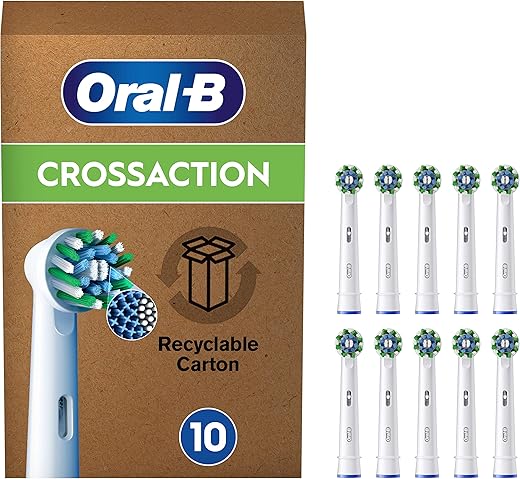 Oral-B Pro Cross Action Electric Toothbrush Head, X-Shape And Angled Bristles for Deeper Plaque Removal, Pack of 10 Toothbrush Heads, Suitable For Mailbox, White
