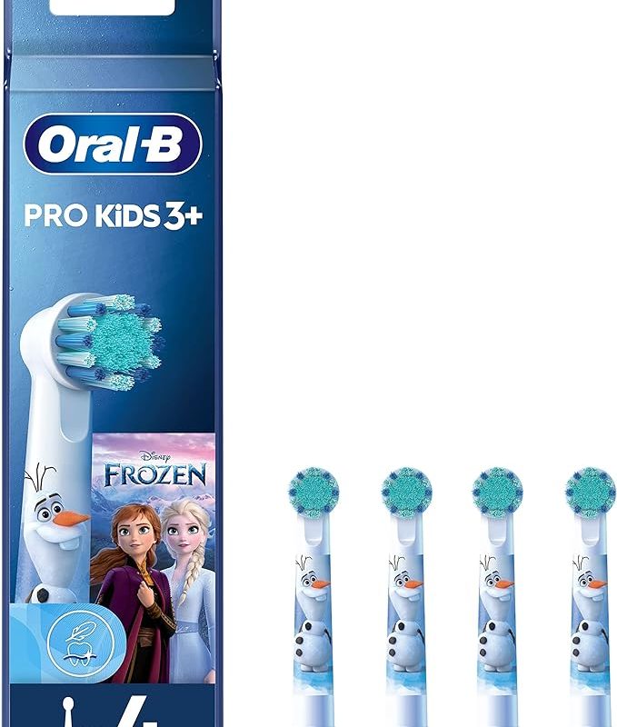 Oral-B Pro Kids Electric Toothbrush Head, With Disney Frozen Characters, Extra Soft Bristles, For Ages 3+, Pack of 4 Toothbrush Heads, White
