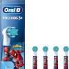 Oral-B Pro Kids Electric Toothbrush Head, With Spiderman Characters, Extra Soft Bristles, For Ages 3+, Pack of 4 Toothbrush Heads, White