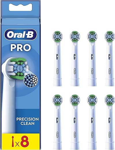 Oral-B Pro Precision Clean Electric Toothbrush Head, X-Shape And Angled Bristles for Deeper Plaque Removal, Pack of 8 Toothbrush Heads, White