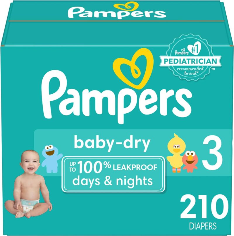 Pampers Baby Dry Diapers – Size 3, One Month Supply (210 Count), Absorbent Disposable Diapers