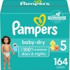 Pampers Baby Dry Diapers – Size 5, One Month Supply (164 Count), Absorbent Disposable Diapers