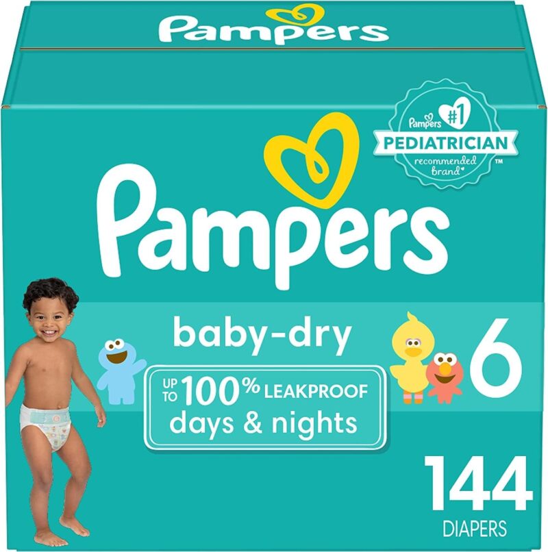 Pampers Baby Dry Diapers – Size 6, One Month Supply (144 Count), Absorbent Disposable Diapers