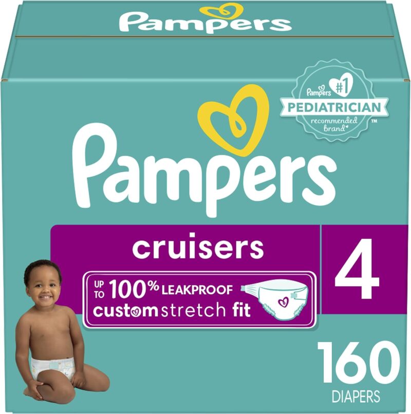 Pampers Cruisers Diapers – Size 4, One Month Supply (160 Count), Disposable Active Baby Diapers with Custom Stretch