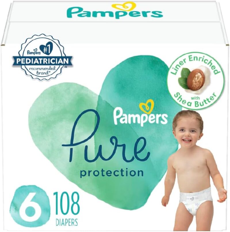 Pampers Pure Protection Diapers – Size 6, One Month Supply (108 Count), Hypoallergenic Premium Disposable Baby Diapers
